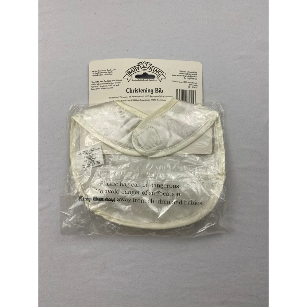 Baby King Christening Bib White Satin Waterproof Embroidered Baptism BK3025